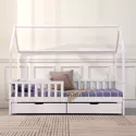 Lit cabane pour enfant 190x90cm blanc avec tiroirs MARCEAU