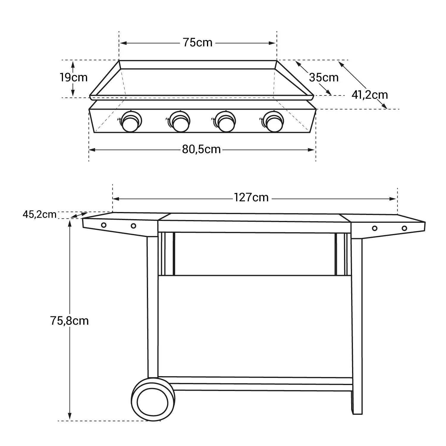 Plancha au gaz MÉRIDA 4 brûleurs + chariot