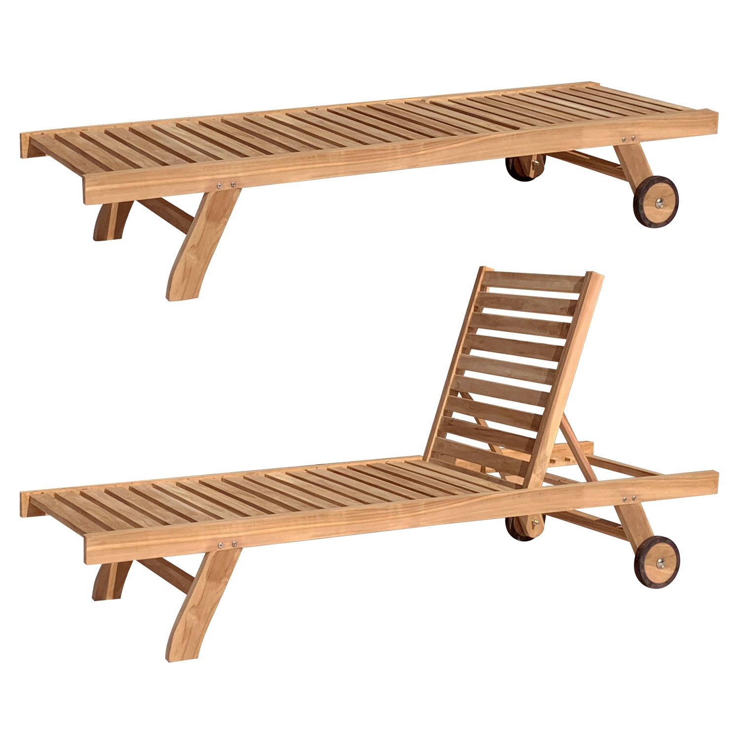 Rechte teakhouten zonneset met bijzettafel JAVA