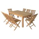 Salon de jardin en teck massif - table rectangulaire et chaises pliantes - 8 places