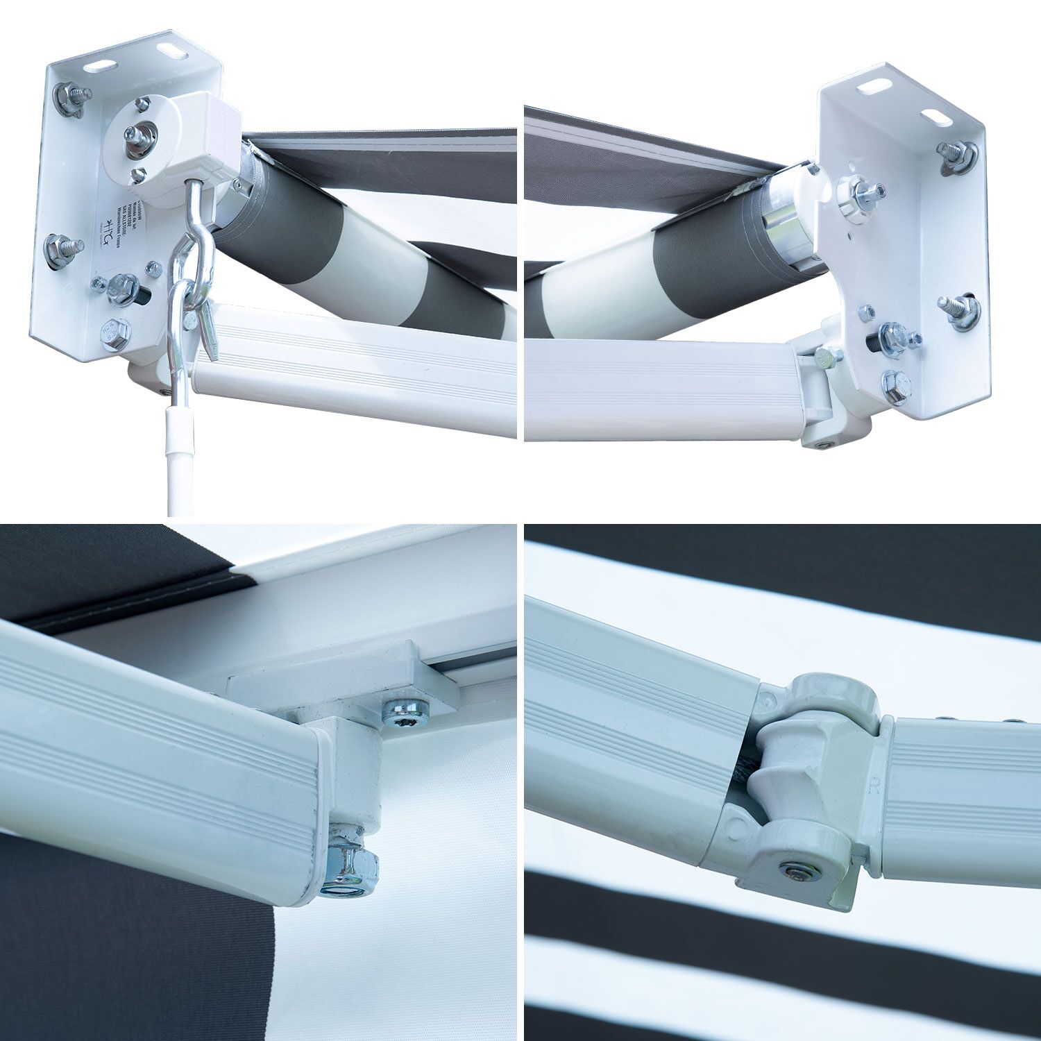 Tenda SAULE 2,5 × 2m - Tessuto a righe bianco/grigio e struttura bianca