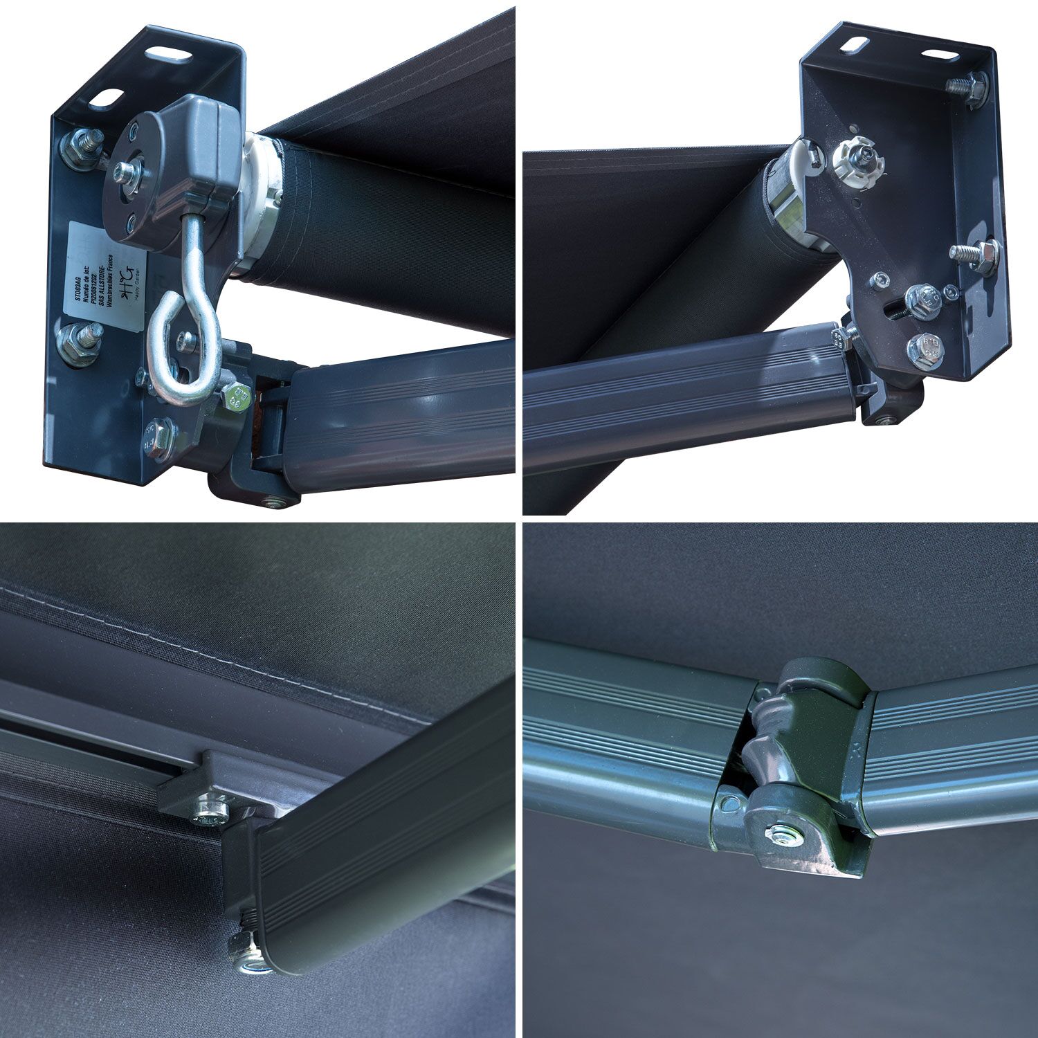 Store banne SAULE 2,95 × 2,5m - Toile anthracite et structure grise