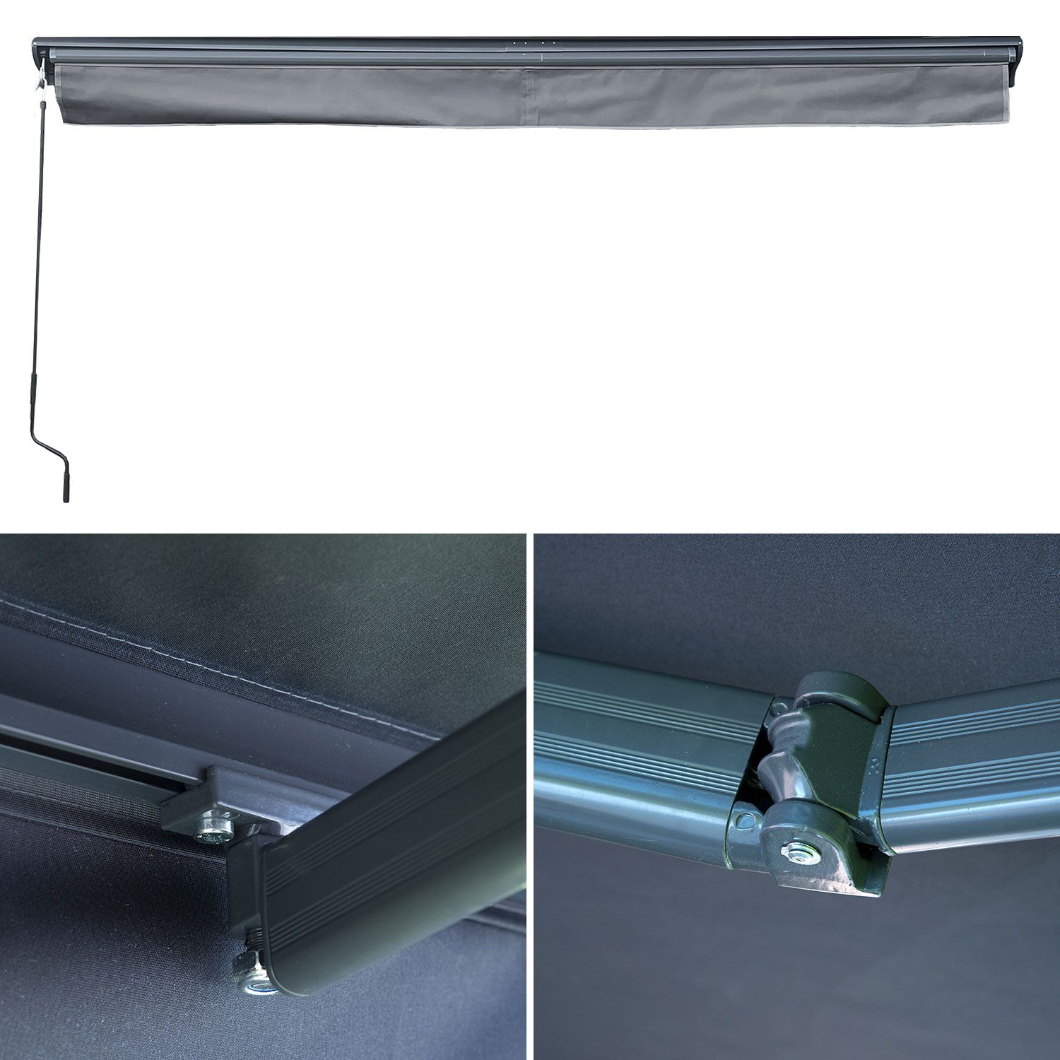 Store banne SAULE 5 × 3m avec semi-coffre - Toile anthracite et structure grise