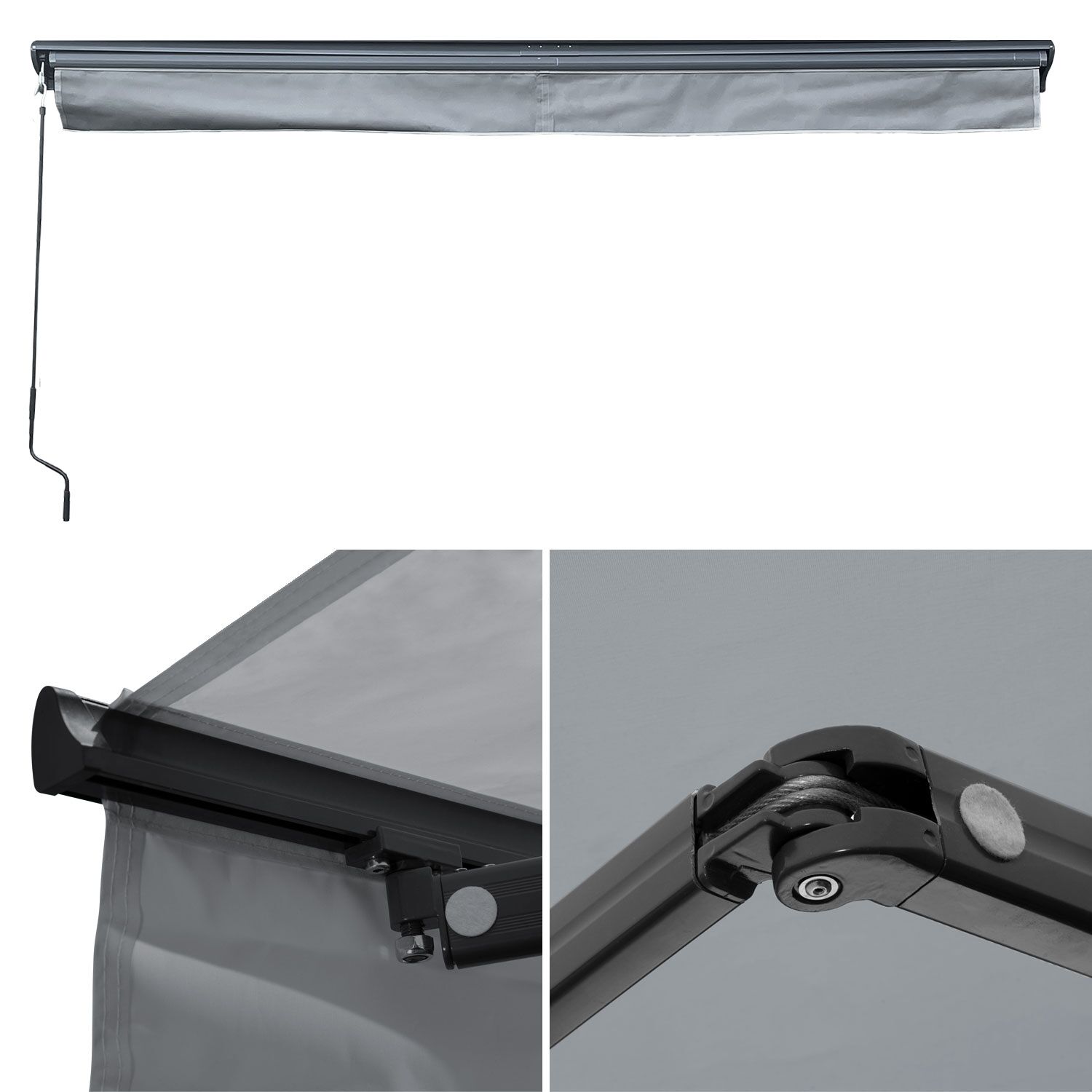 SAULE luifel 5 × 3m met half luifel - Grijs doek en grijze structuur