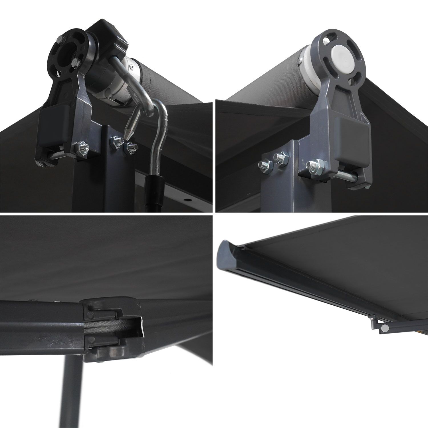 Store double pente FRENE sur pieds 3,95 x 3 m - Toile anthracite et structure grise