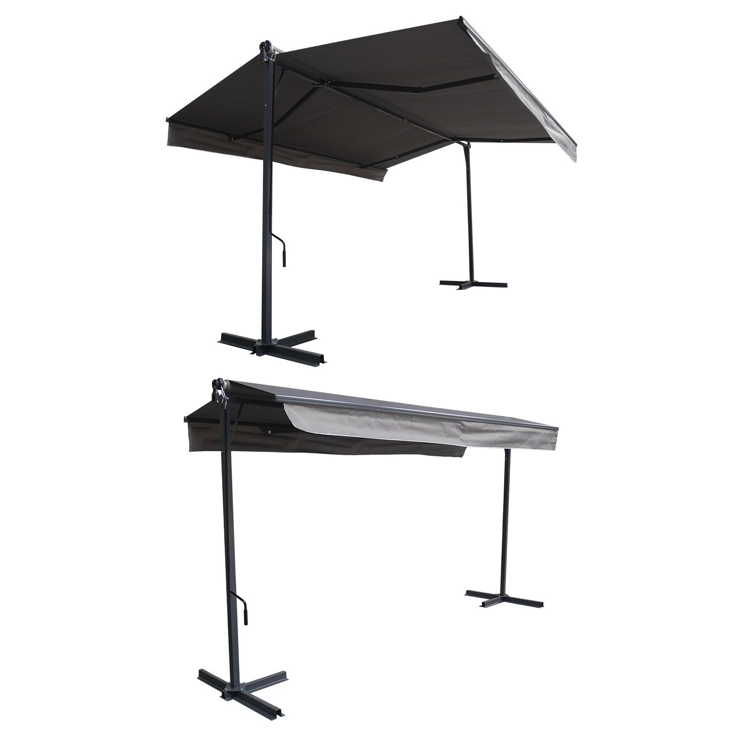 Store double pente FRENE sur pieds 3,95 x 3 m - Toile grise et structure grise