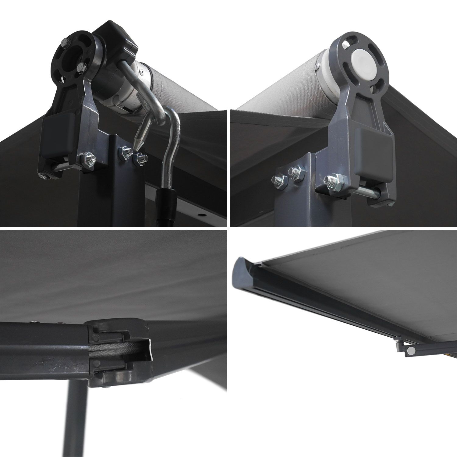 Store double pente FRENE sur pieds 3,95 x 3 m - Toile grise et structure grise