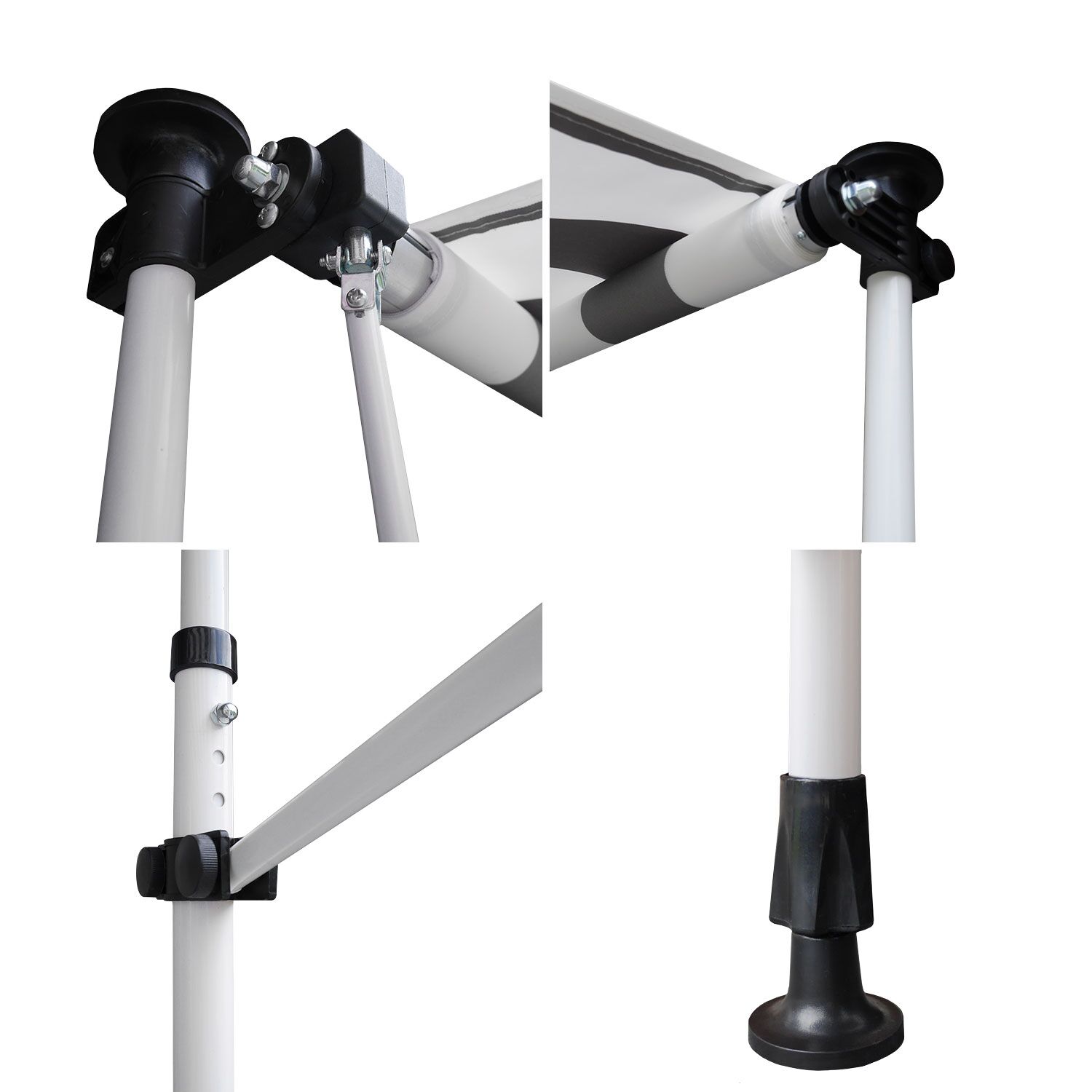 Tenda da sole per balcone CHENE 2 × 1,2 m - Tessuto a righe bianco/grigio e telaio bianco