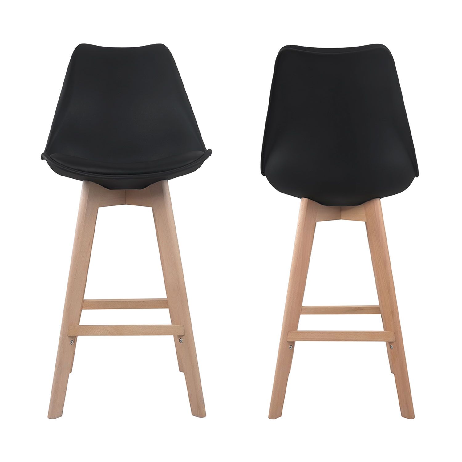 Lot de 2 tabourets scandinaves SVEN noir avec coussin