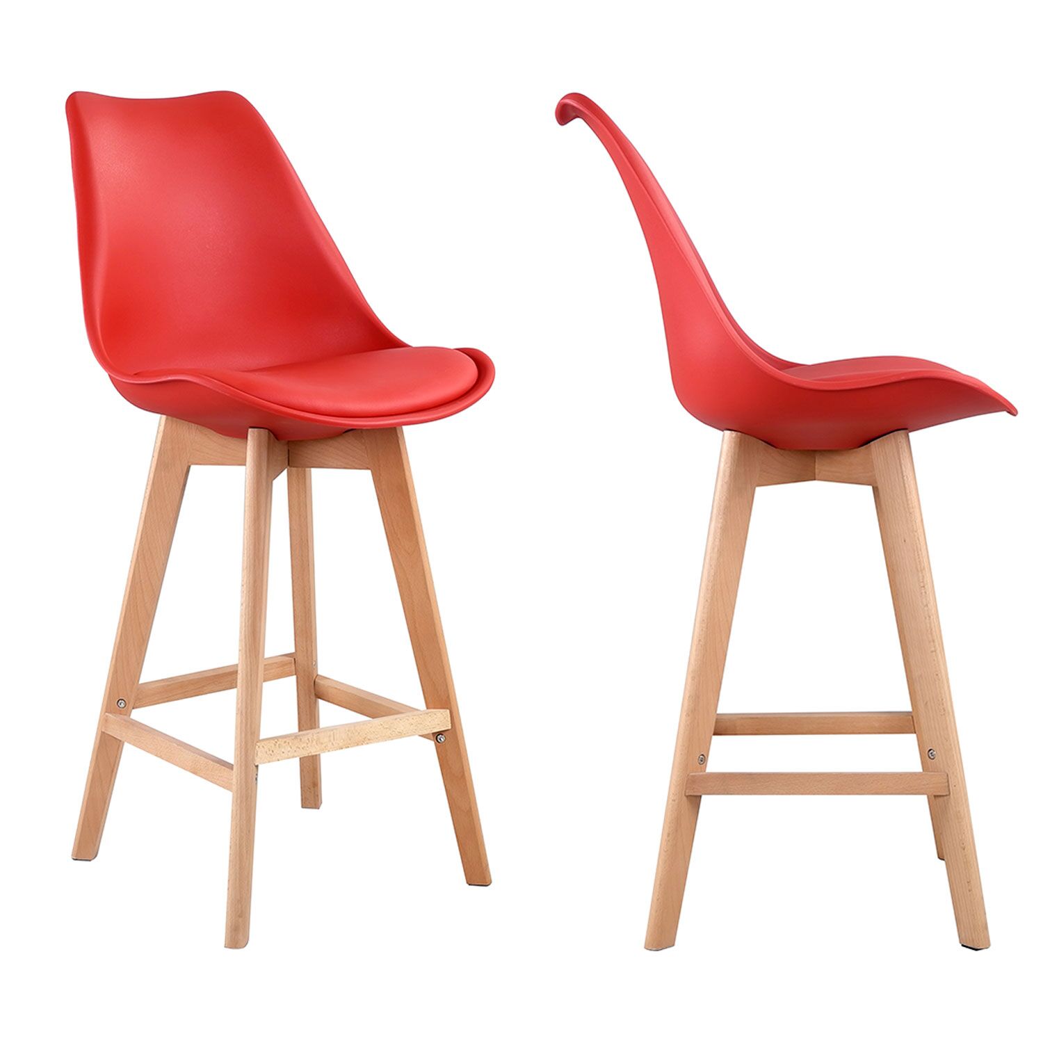 Lot de 2 tabourets scandinaves SVEN rouge avec coussin
