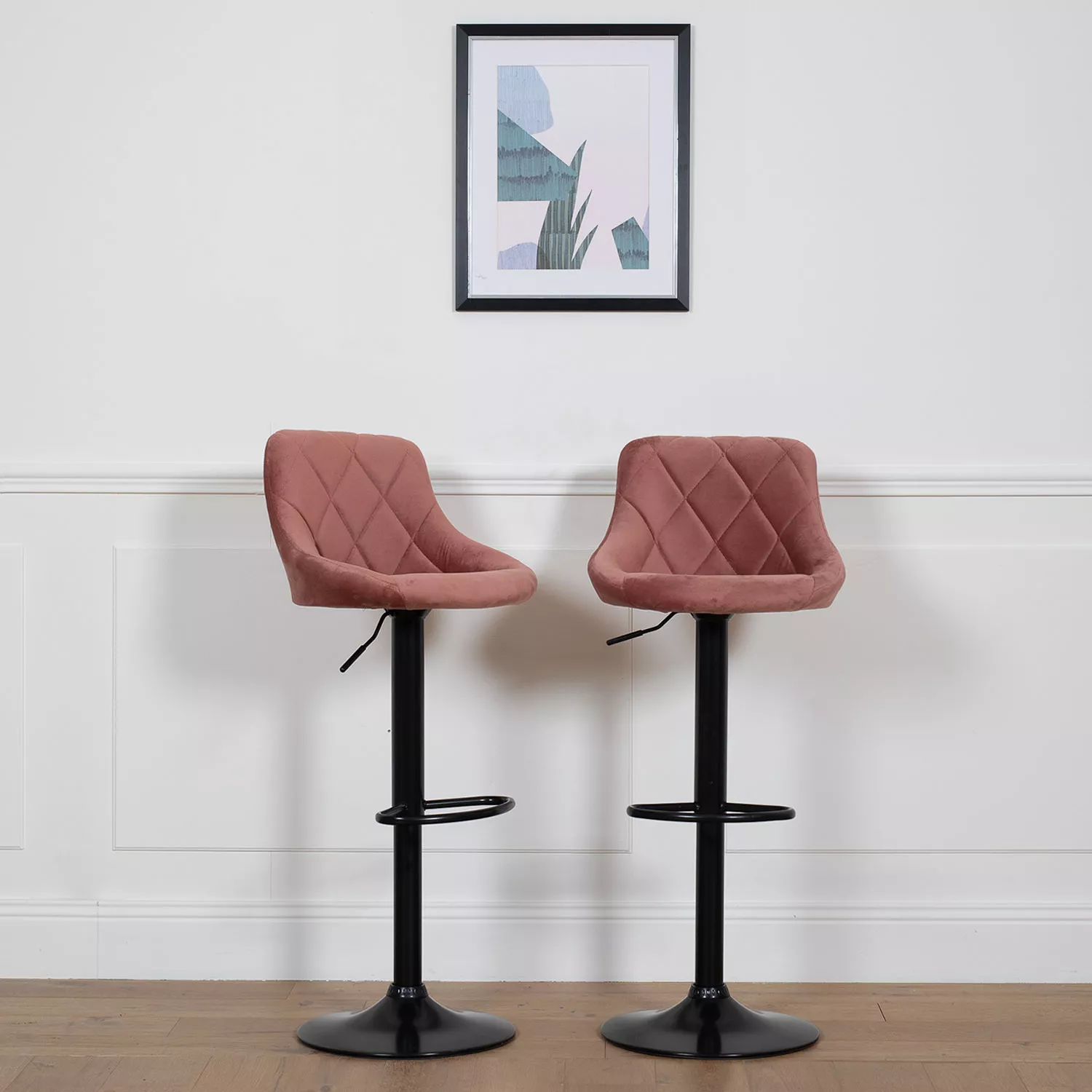 Lot de 2 tabourets de bar en velours rose ROBIN