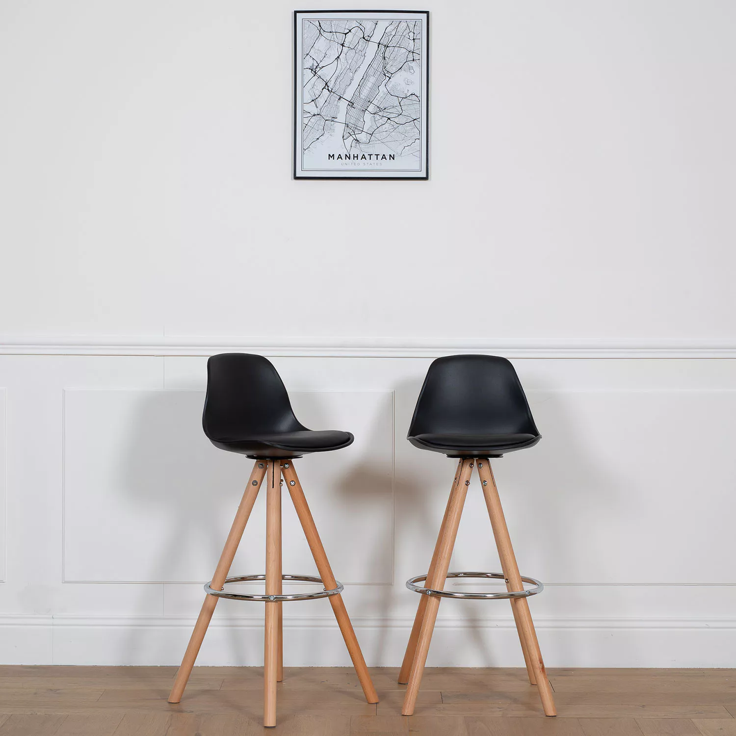 Lot de 2 tabourets scandinaves TOBIAS noirs avec coussin