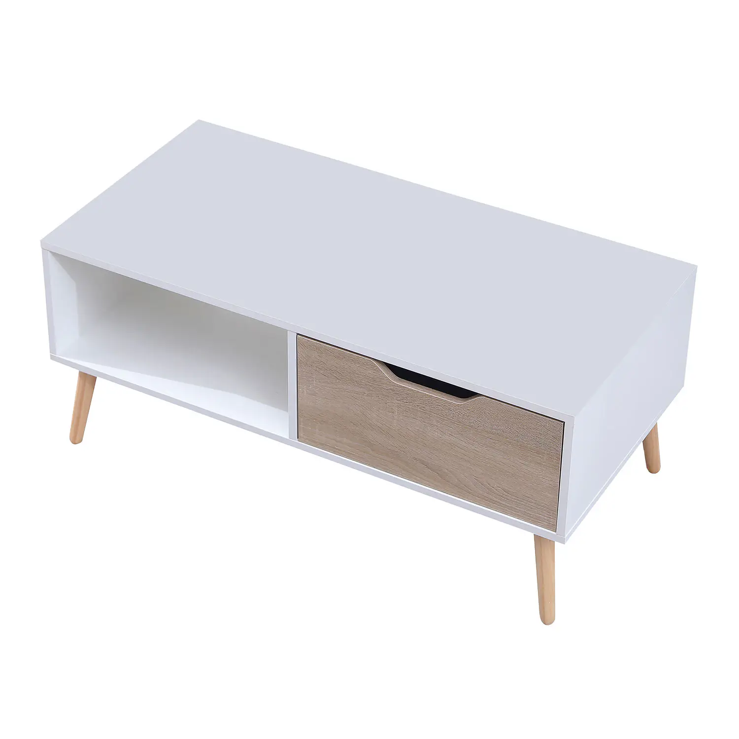 Mesa de café branca escandinava estilo escandinavo com gaveta