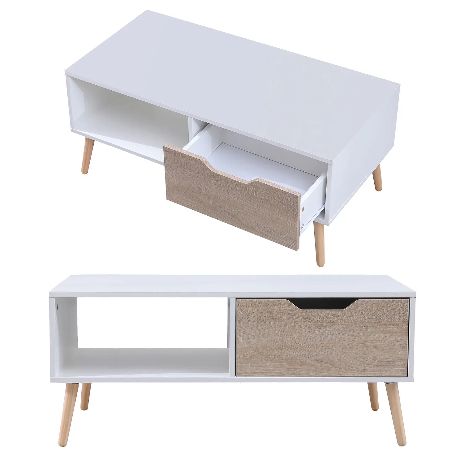 Mesa de café branca escandinava estilo escandinavo com gaveta