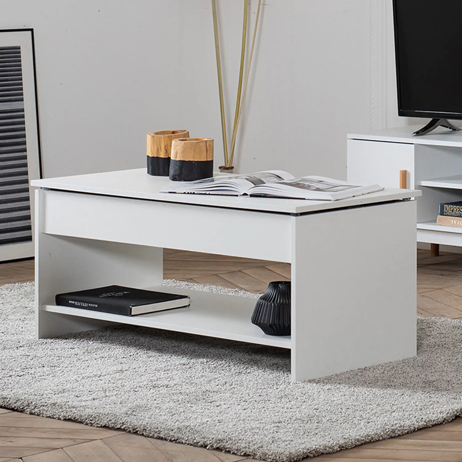 Mesa de café com branca de topo levantado