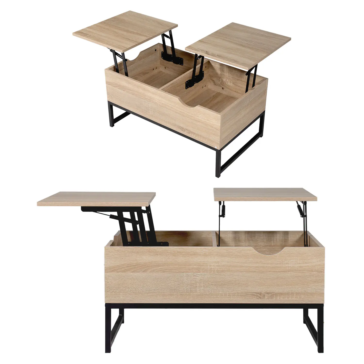 Mesa baja de madera con tapas elevadoras