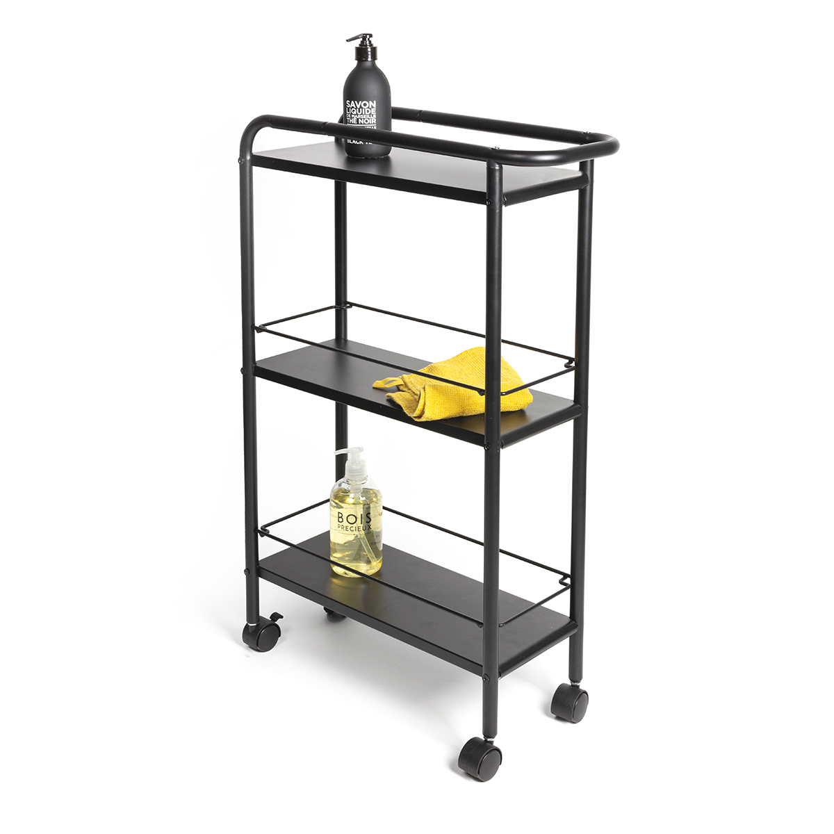 Desserte étroite boston métal noir à roulettes