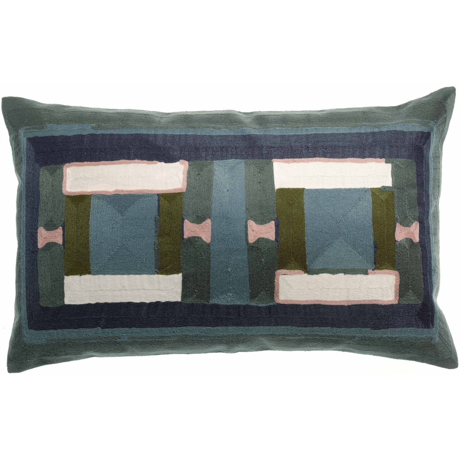 Coussin brodé Taho en coton 100% - Vert de gris - 40 x 65 cm