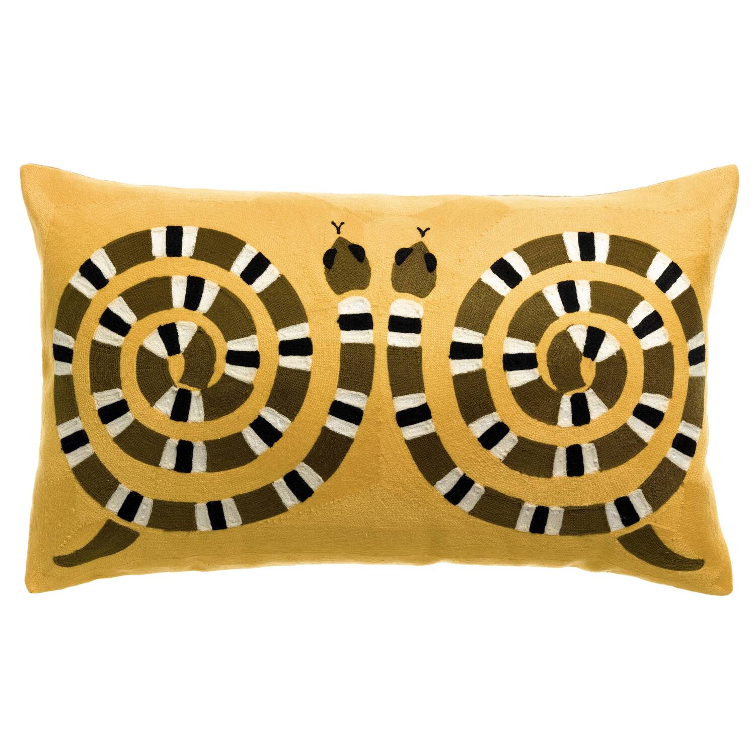 Coussin brodé Vivaraise Yoka - Coton 100% - Couleur Mangue - 40 x 65 cm