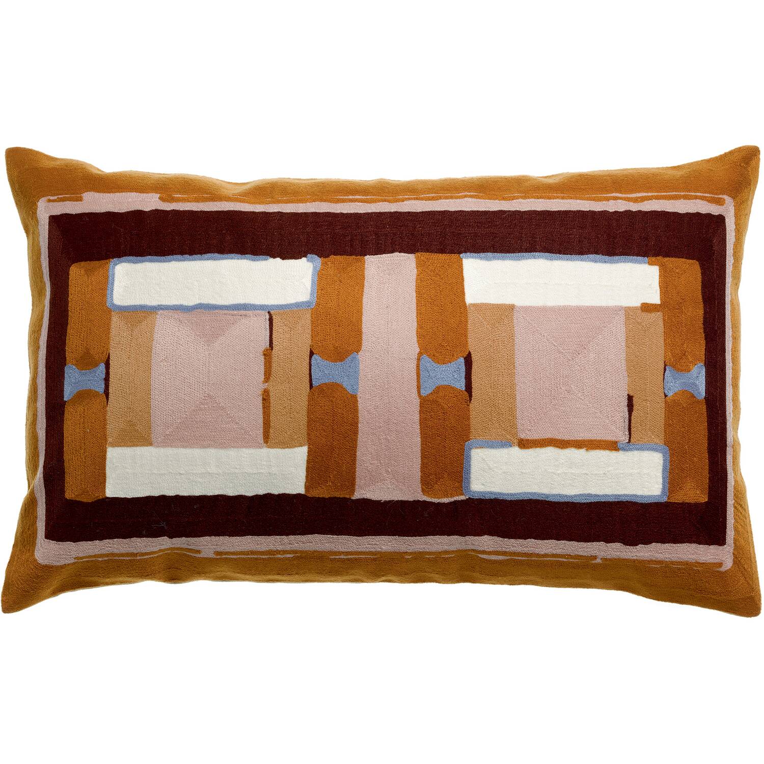 Coussin brodé Taho en coton 100%, couleur cuivre, 40 x 65 cm