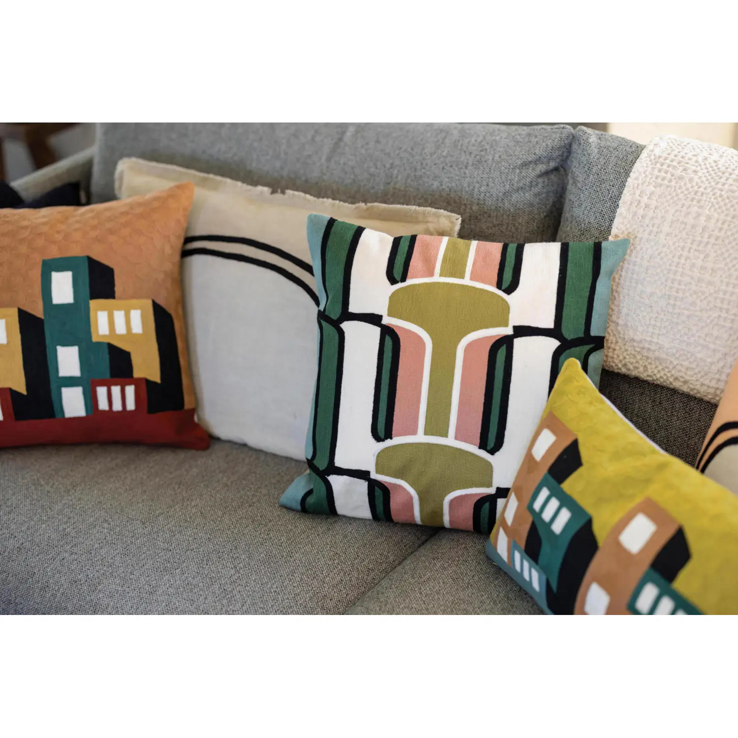 Coussin décoratif Laly bicolore galet (lin-coton) - 40 x 65 cm