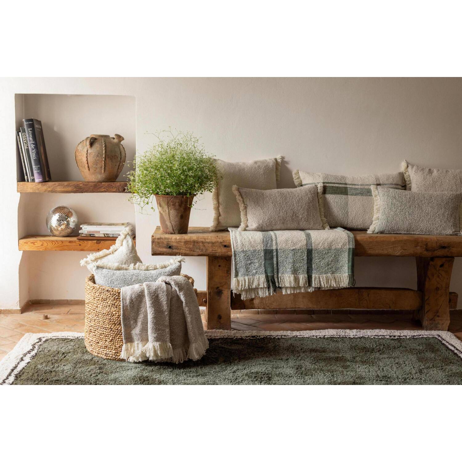 Gebreide deken Jane - Vivaraise, 130 x 160 cm, kleur olive, gerecycled polyester en katoen