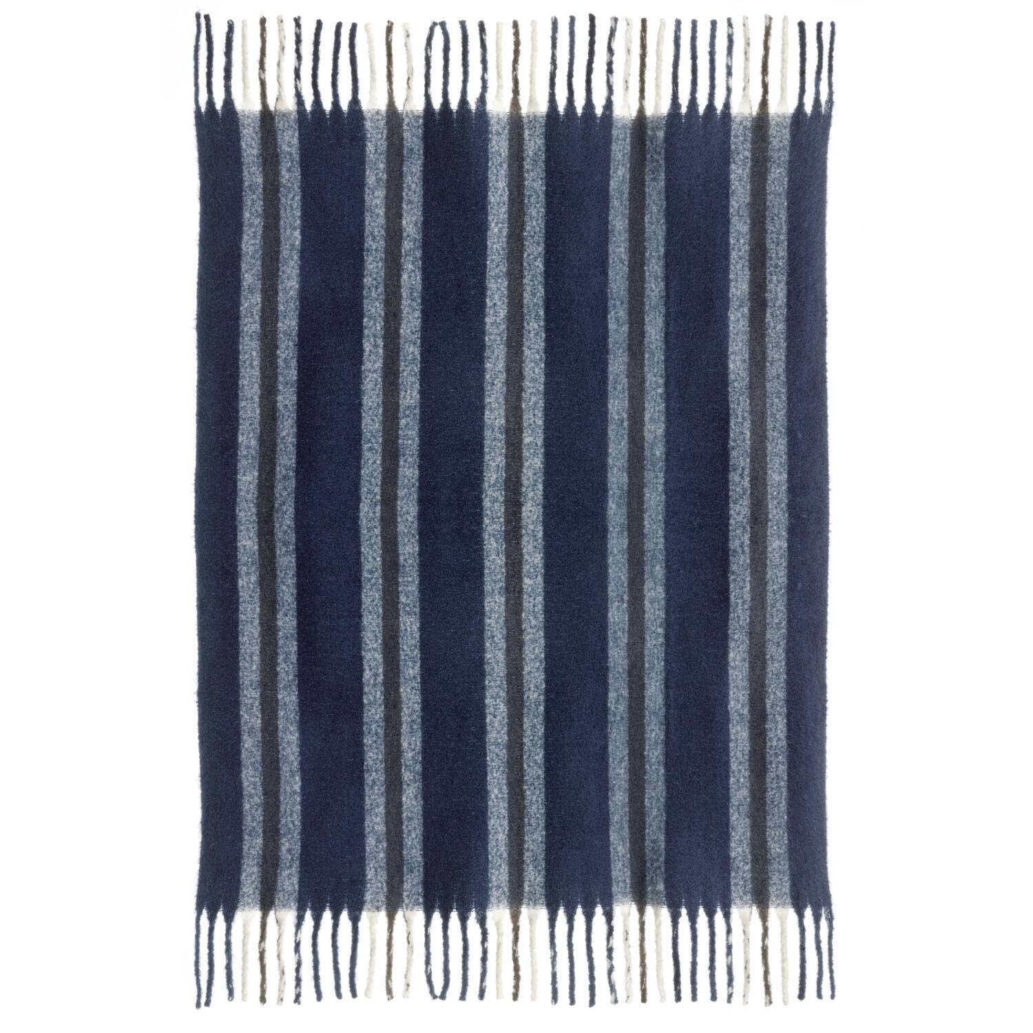 Plaid décoratif Vivaraise Isabel - Rayé Marine - 100% Polyester recyclé - 130 x 160 cm