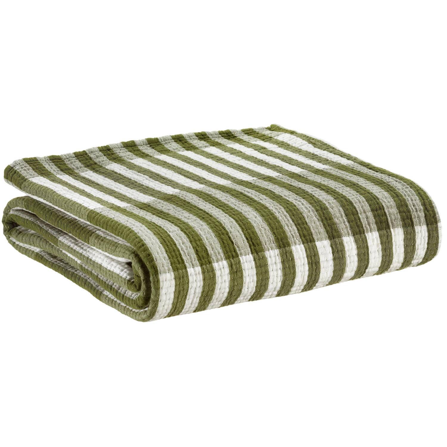 Plaid Vivaraise Calista en coton 100%, olive, 137 x 180 cm