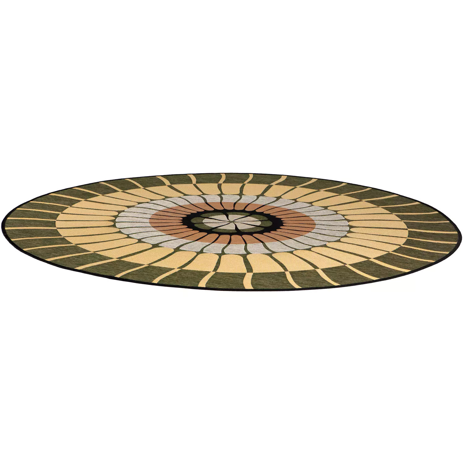Tapis extérieur Zeno Vivaraise - Tapis rond en polypropylene et polyester, diamètre 160 cm, finition bois cèdre