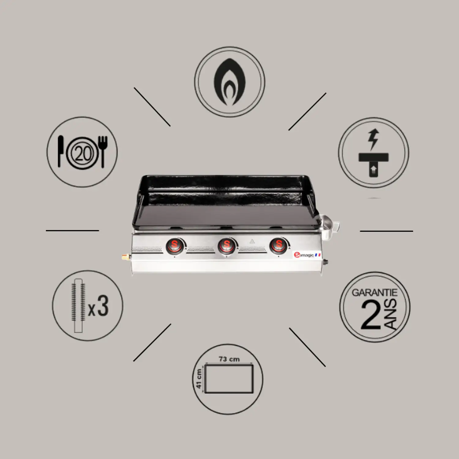 SOMAGIC - Plancha Premium 3 quemadores