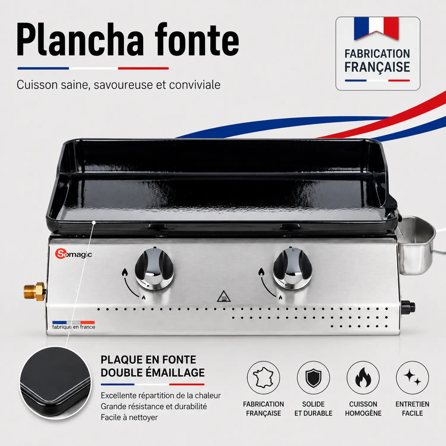 SOMAGIC - Plancha de asar a gas VERA 200 2 quemadores 5,3kW
