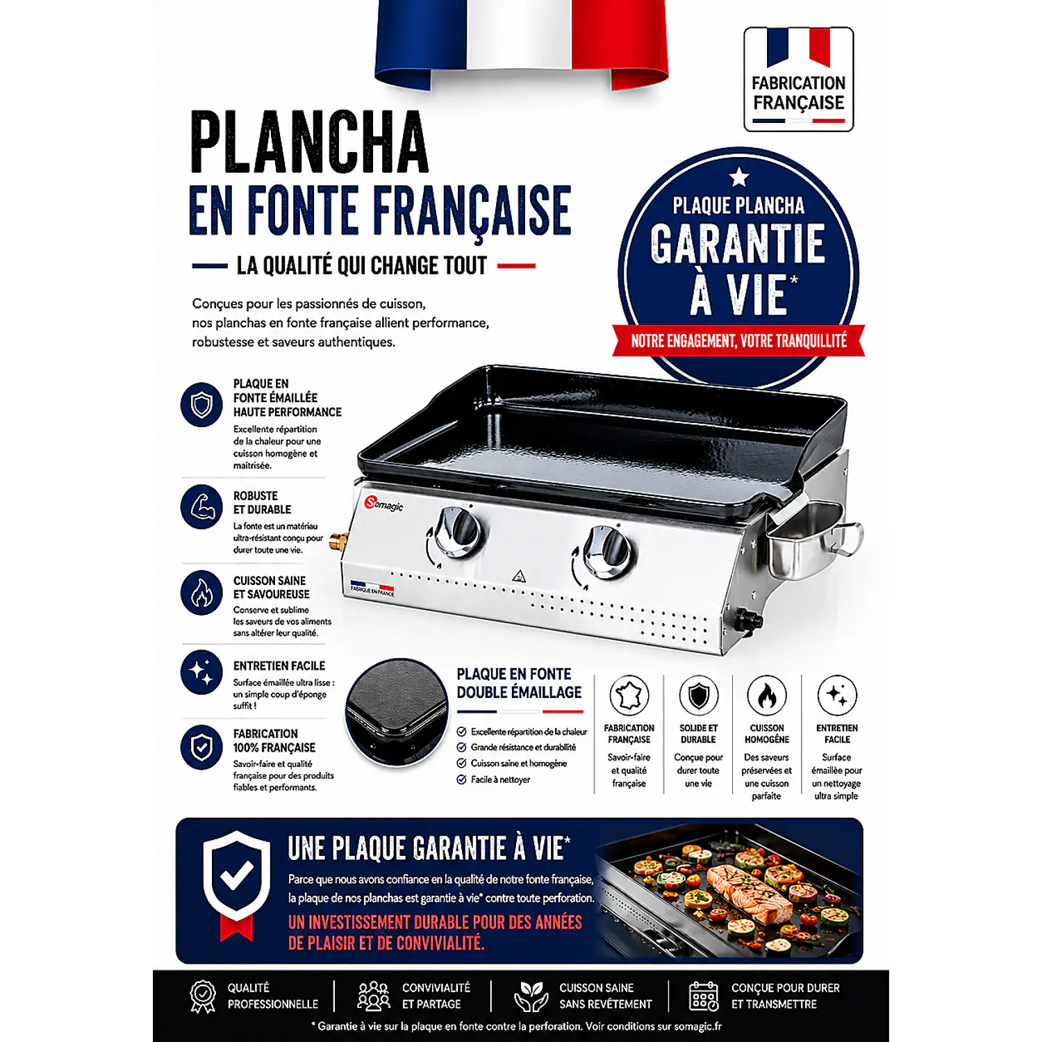 SOMAGIC - Plancha de asar a gas VERA 200 2 quemadores 5,3kW